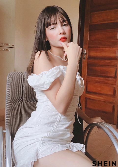 SHEIN Puff Sleeve Lace Up Front Schiffy Dress | SHEIN