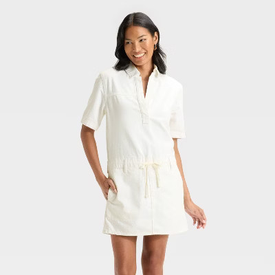 Women's Short Sleeve Drop Waist Drawstring Mini Dress - Universal Thread™ White M | Target