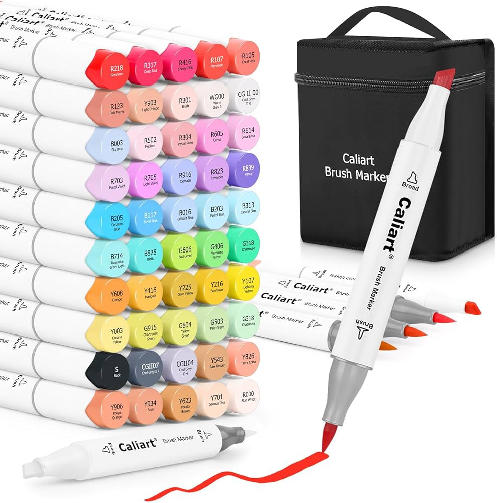 Caliart Alcohol Brush Markers, 51 Colors Dual Tip Artist Brush & Chisel Tip Sketch Art Markers, A... | Amazon (US)