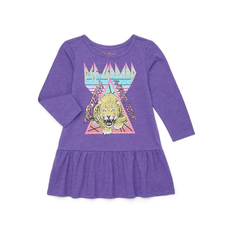 Def Leppard Toddler Girls Print Drop Waist Dress with Long Sleeves, Sizes 12M-5T | Walmart (US)