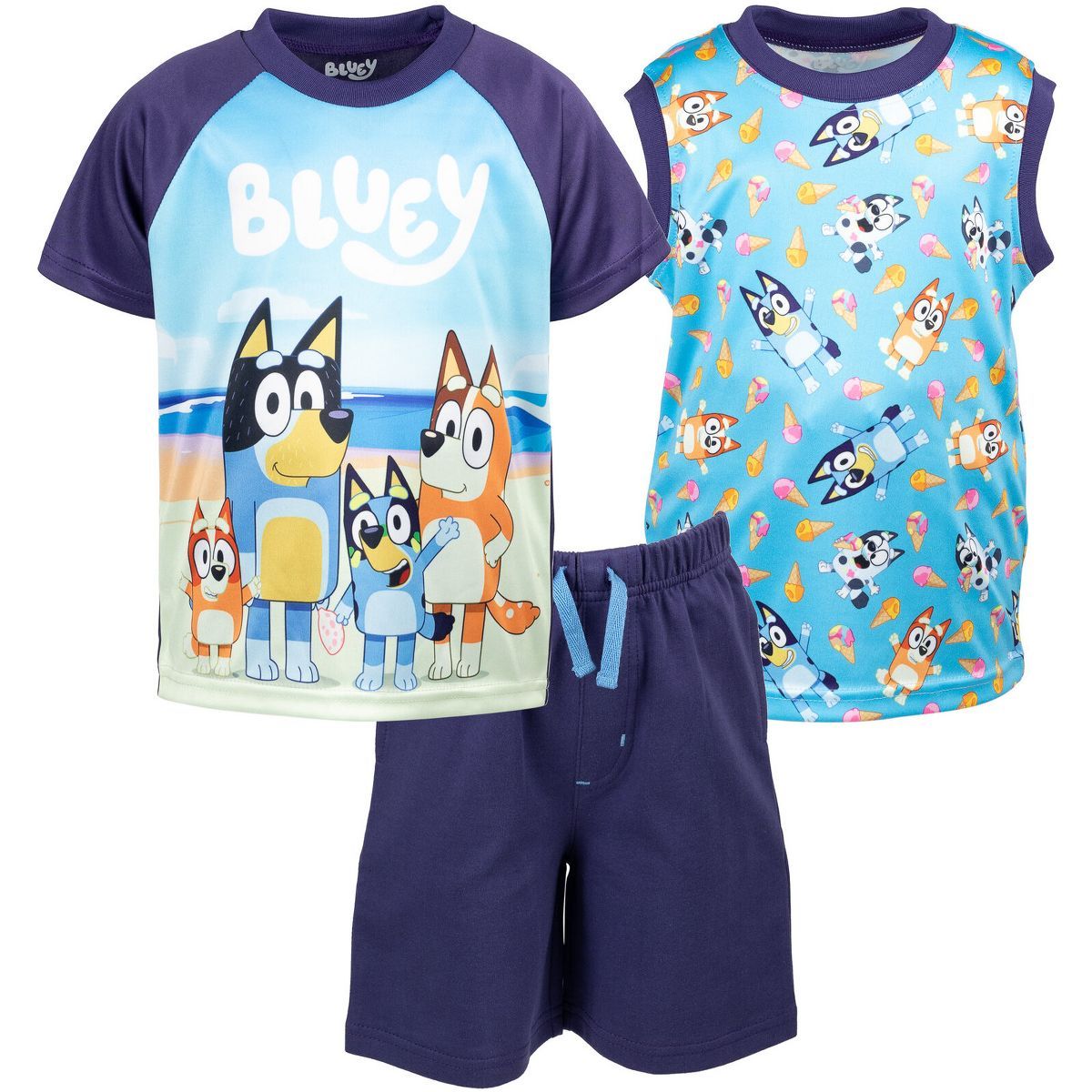 Bluey Coco Honey Winton Bingo T-Shirt Tank Top and French Terry Shorts 3 Piece Outfit Set Toddler... | Target