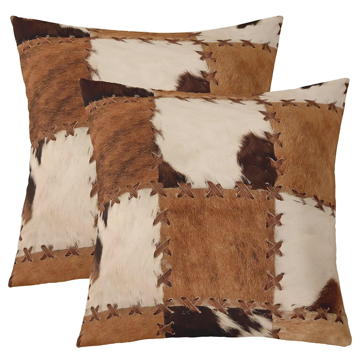 2Pcs of (Not Real)Cowhide Pillow Covers 20"x20",Cow Fur Print Decorative Square Pillow Cases,West... | Amazon (US)