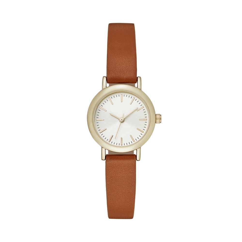 Women's Value Clean Dial Strap Watch - A New Day Gold, Size: Small, Gold Brown | Target