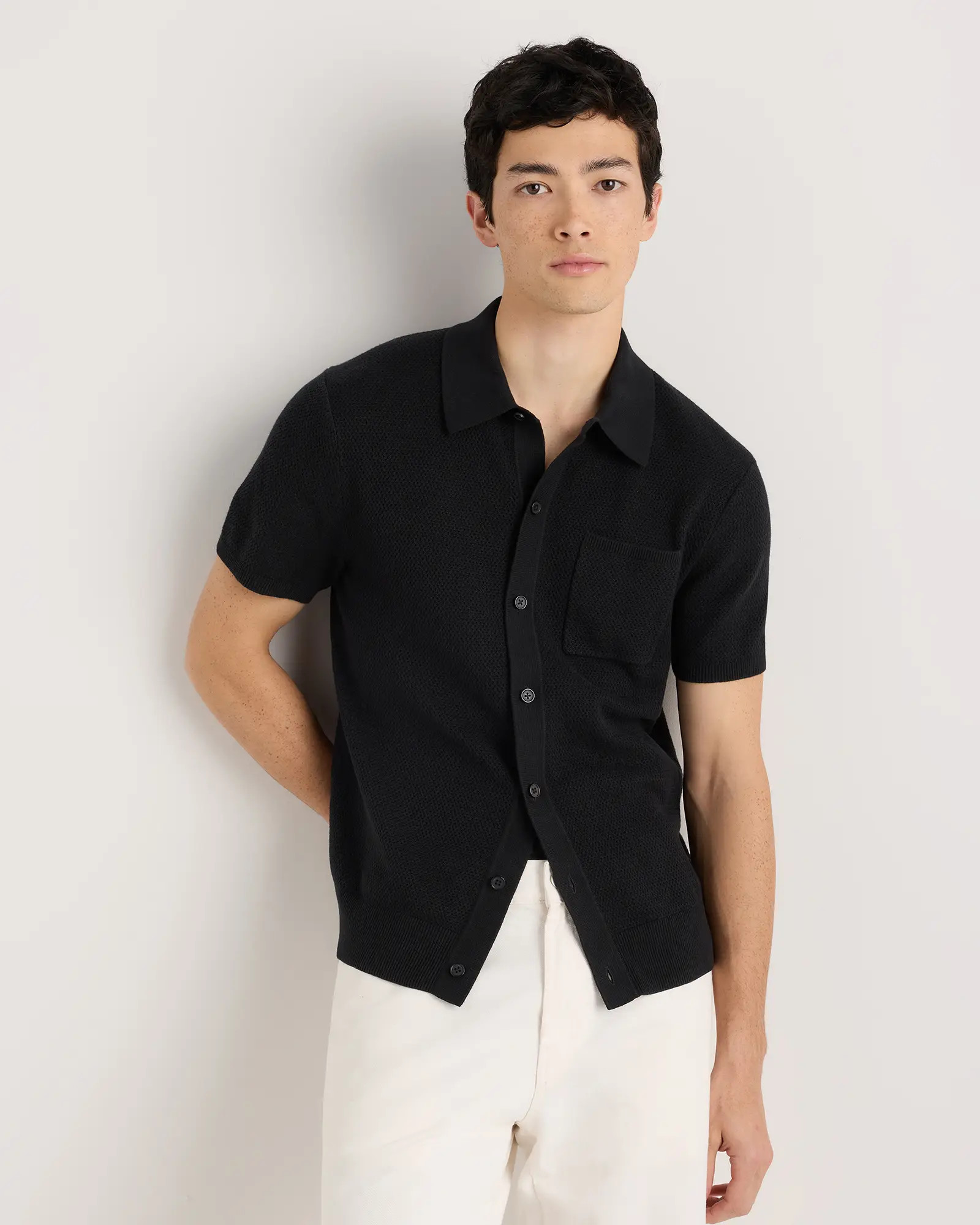 100% Organic Cotton Mesh-Stitch Button-Up Sweater Polo | Quince