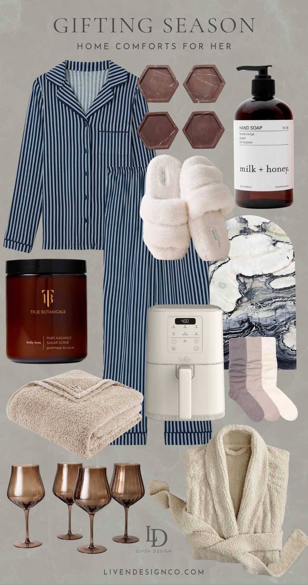 Home comfort gift ideas for her. Gift for mom. Sister. Daughter. Teen. BFF. Girlfriend. Pajamas. Slippers. Homebody. Body scrub. Lotion. Coasters. Hand soap. Cheese board. Air fryer. Cozy gift. Blanket. Cozy socks. Wine glasses

#LTKGiftGuide #LTKselfcare #LTKBeauty
