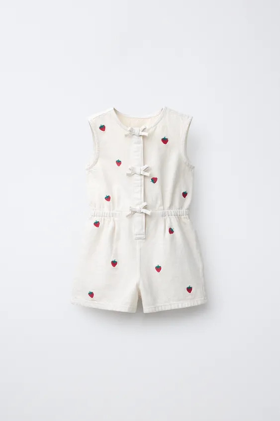 EMBROIDERED STRAWBERRY TWILL JUMPSUIT | Zara US