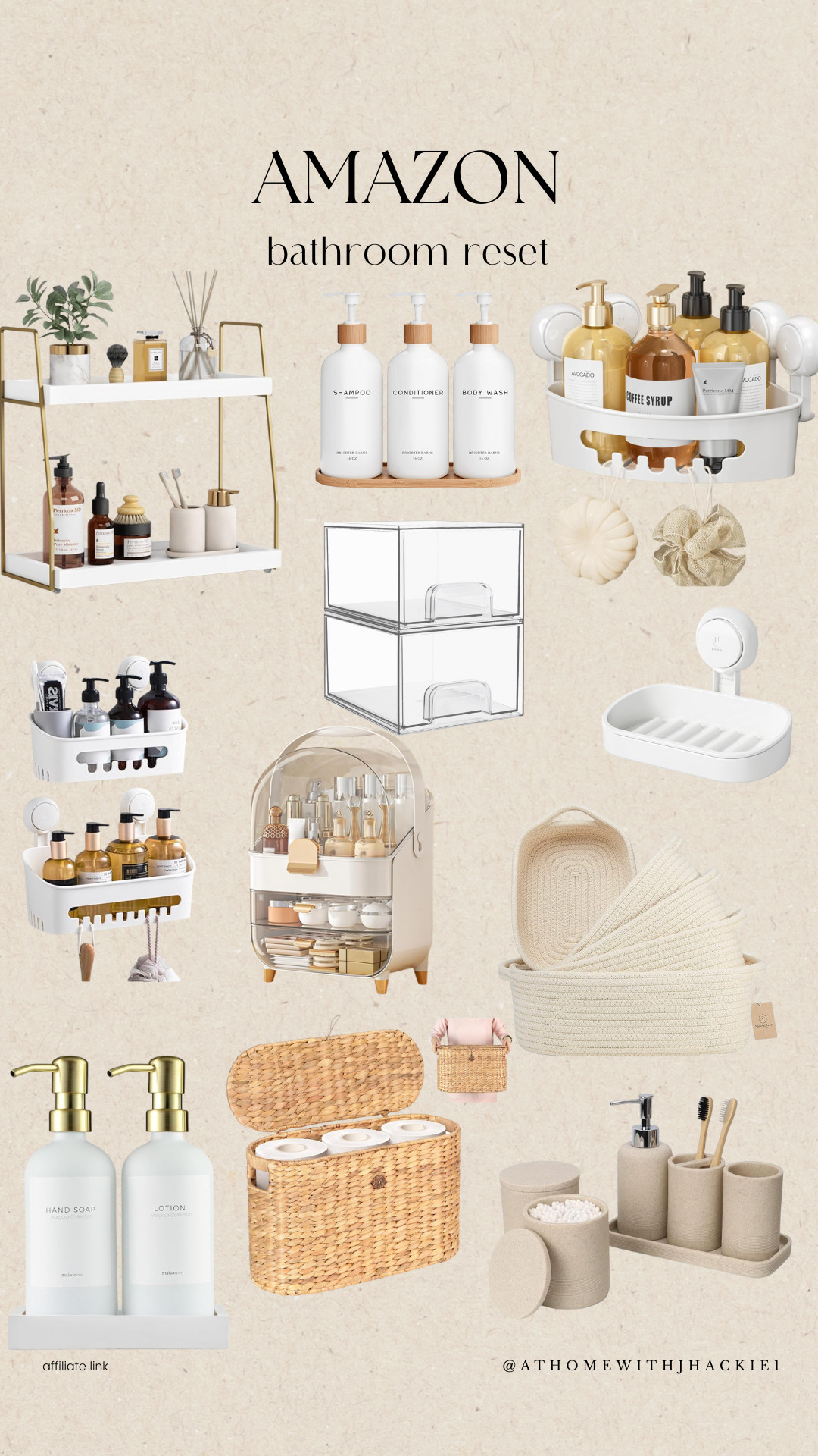 Amazon bathroom organization, bathroom reset ideas, neutral bathroom decor, refillable soap dispenser set, shampoo conditioner body wash bottles, shower organization caddy, suction shower shelves, bathroom storage containers, acrylic bathroom drawers, under sink organization, wall mounted soap dish, natural bath accessories, woven bathroom baskets, toilet paper storage basket, stone bathroom accessories, minimalist bathroom aesthetic 

 

#LTKHome
