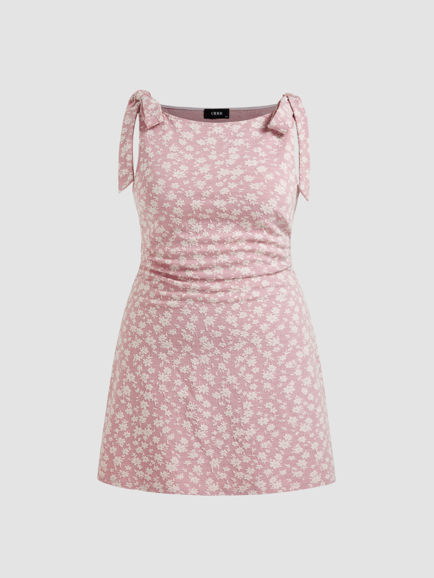 Jacquard Jacquard-Bootschnelliges Blumen-Bows-Kurzkleid Kurve & Plus For Lässige Alltagskleidung | Cider