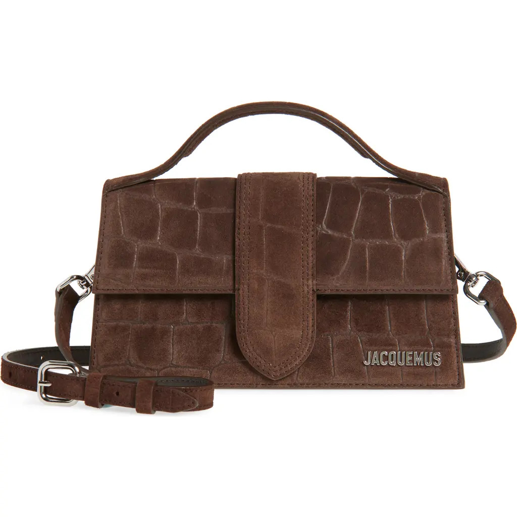 Jacquemus Le Grand Bambino Croc Embossed Suede Crossbody Bag in Dark Brown 880 at Nordstrom | Nordstrom