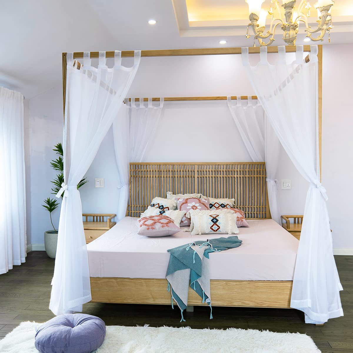 Linentalks Sheer Canopy Bed Curtains for King, Queen, Full and Twin Bed, 4 Corner Bed Canopies & ... | Amazon (US)