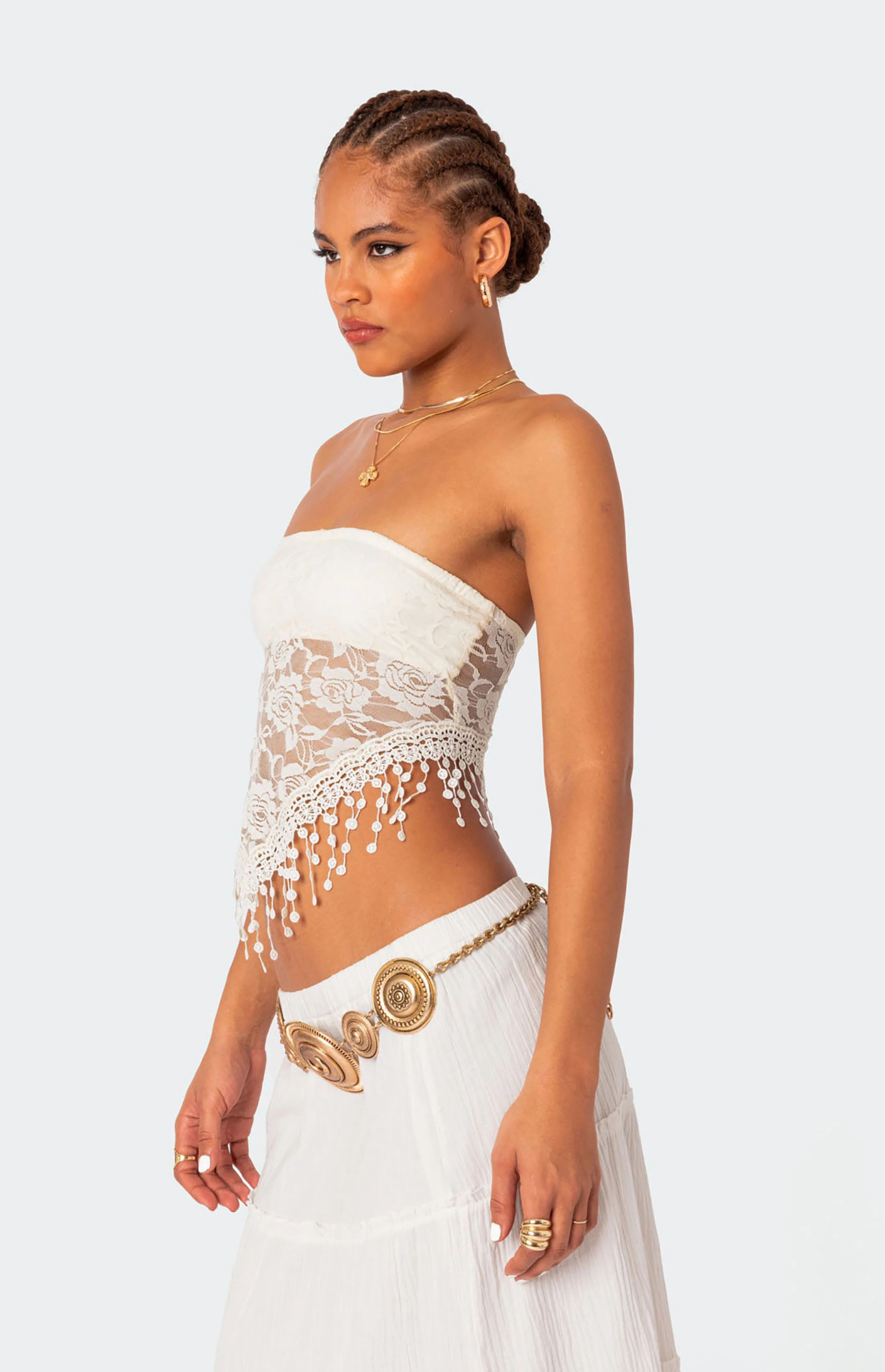 Edikted India Sheer Lace Strapless Top | PacSun