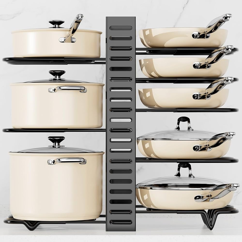 PMYEK Updated Pot and Pan Organizer Cabinet Rack, Adjustable Kitchen Cabinet Organizer, Space-Sav... | Amazon (US)