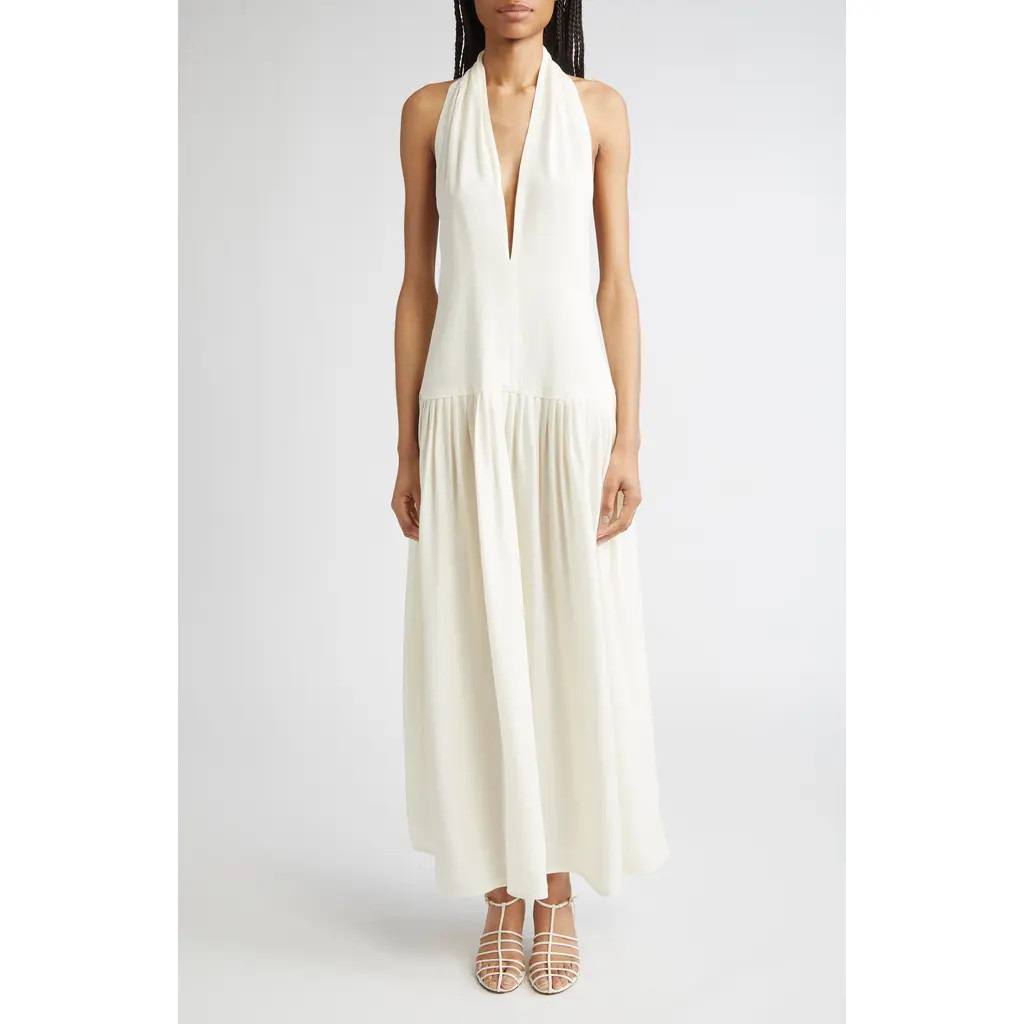 Proenza Schouler Tala Drop Waist Halter Georgette Maxi Dress in Cream at Nordstrom, Size 14 | Nordstrom