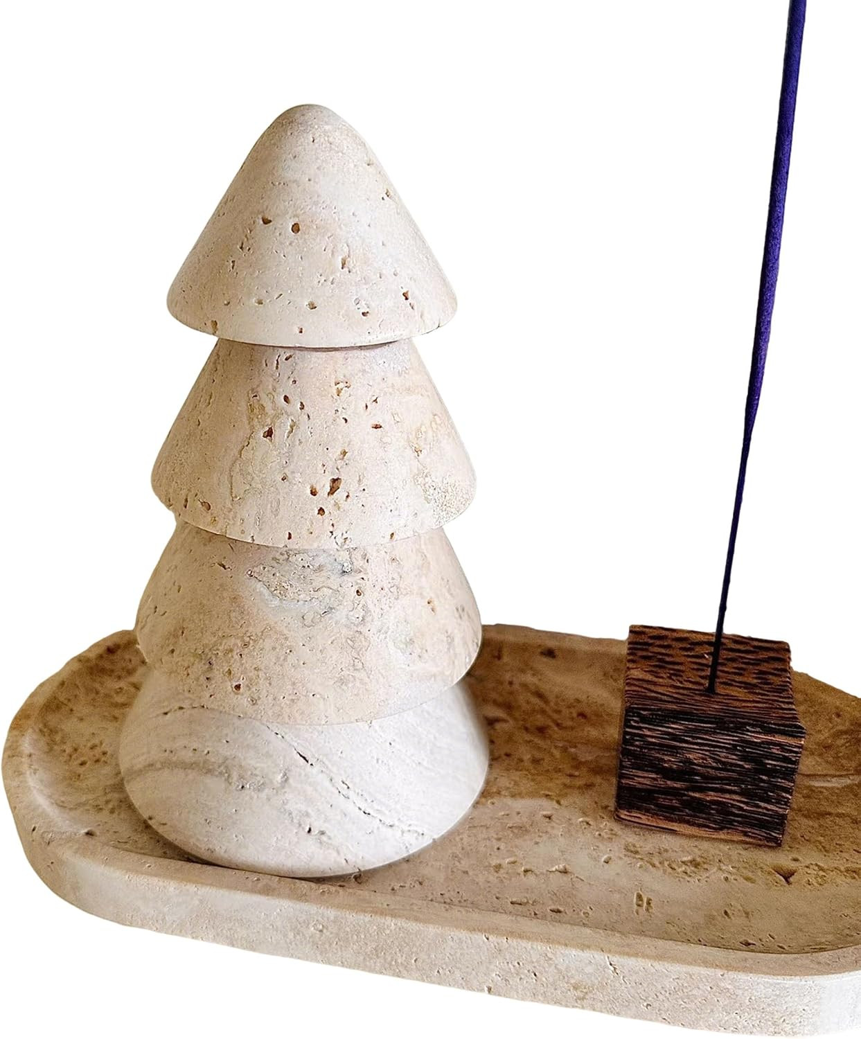 Natural Travertine Christmas Tree Candle Holder - 4 Tier Stackable Design for 3 Candles with Non-Slip Base, Holiday Home Decor for Tabletop, Mantel & Home | Amazon (US)