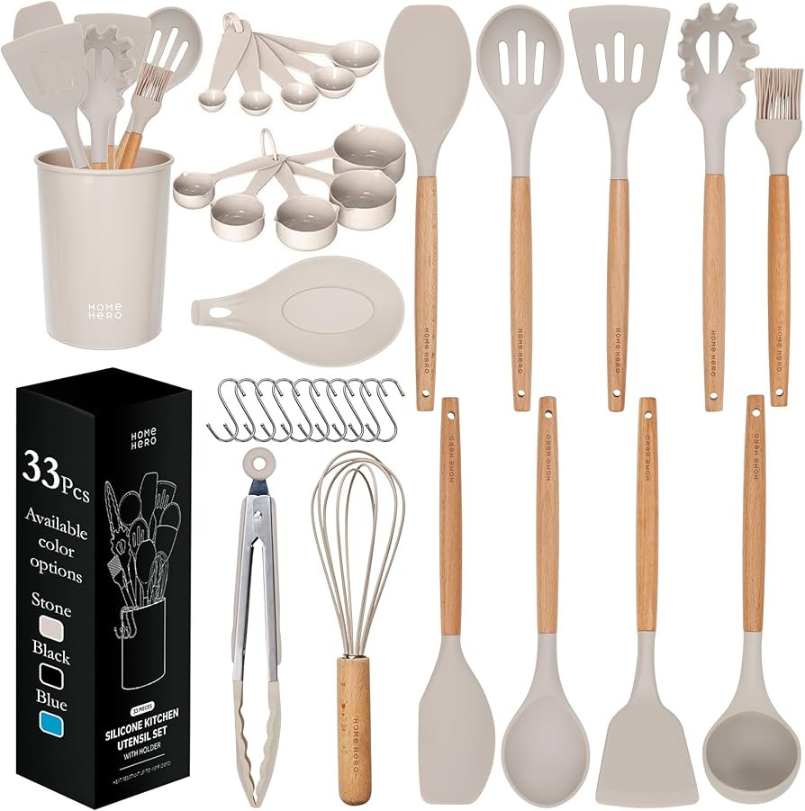 Home Hero 33 Pcs Kitchen Cooking Utensils Set, Non-Stick Silicone Cooking Kitchen Utensils Spatul... | Amazon (US)
