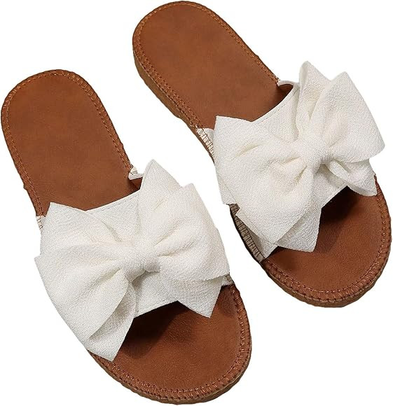GORGLITTER Women's Bow Knot Flat Sandals Open Toe Slip On Slide Slipper Single Band Flats | Amazon (US)