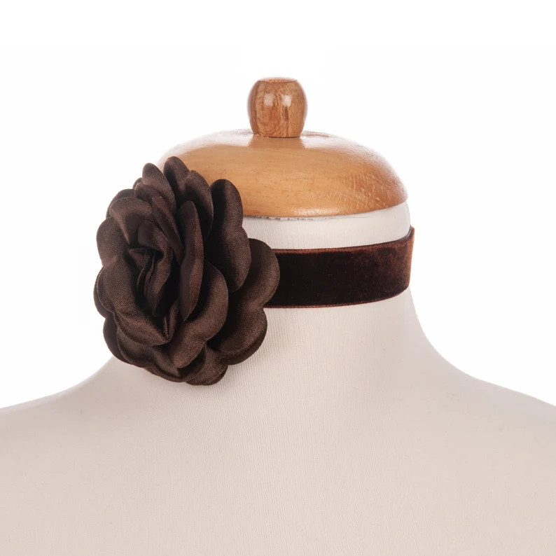 Brown Rose Choker Necklace, Handmade Floral Choker Necklace for Women, Rose Brown Flower Choker N... | Etsy (US)