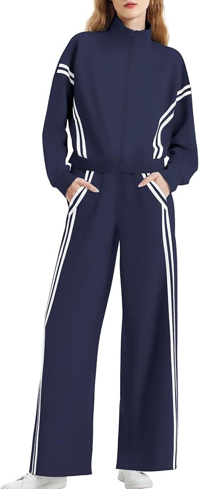 Women's 2 Piece Sets Zip Up Sweat Set Striped Track Suit | Amazon (US)