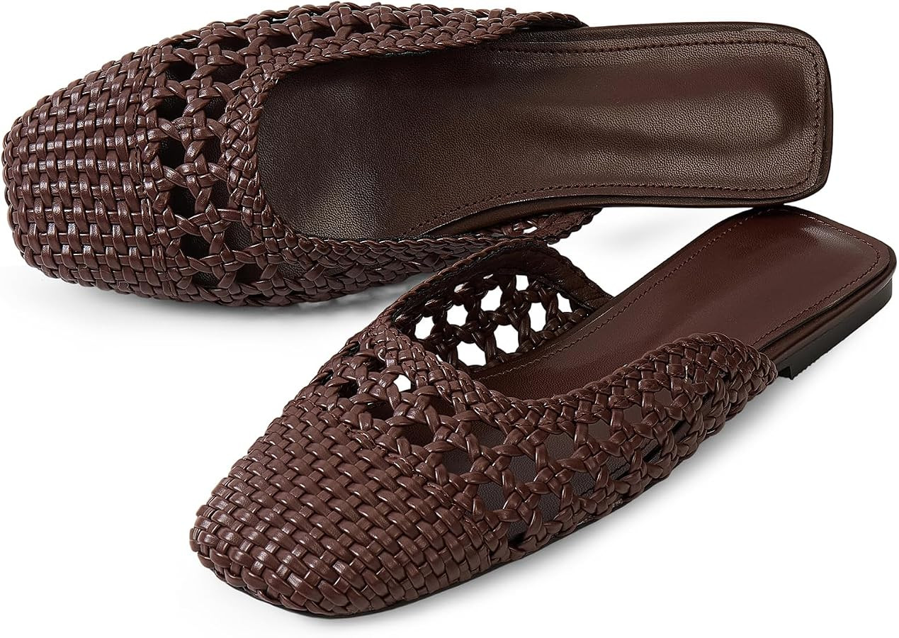 Woven Mules for Women Mesh Closed Square Toe Mule Flats Slides | Amazon (US)