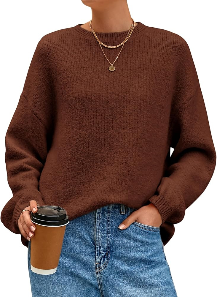 MASCOMODA Long Sleeve Crewneck Pullover Oversized Sweaters for Women Fall 2025 Casual Loose Fuzzy... | Amazon (US)