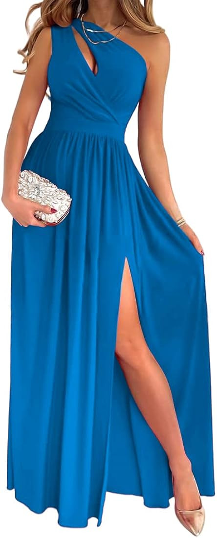 LYANER Women's One Shoulder High Split Cutout Sleeveless Elegant Sexy Cocktail Maxi Dress | Amazon (US)