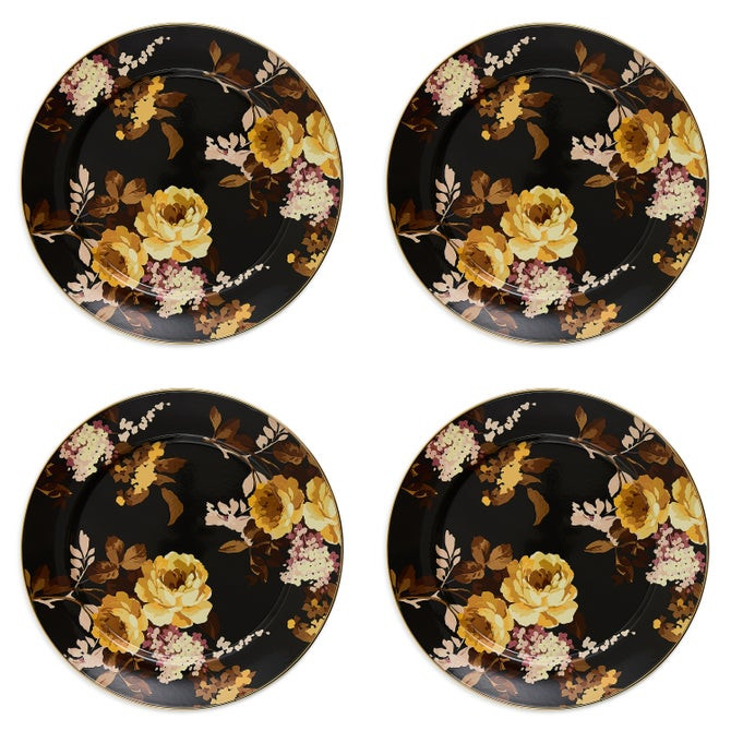 Wild Rose Brown Chargers, Set of 4 | MacKenzie-Childs