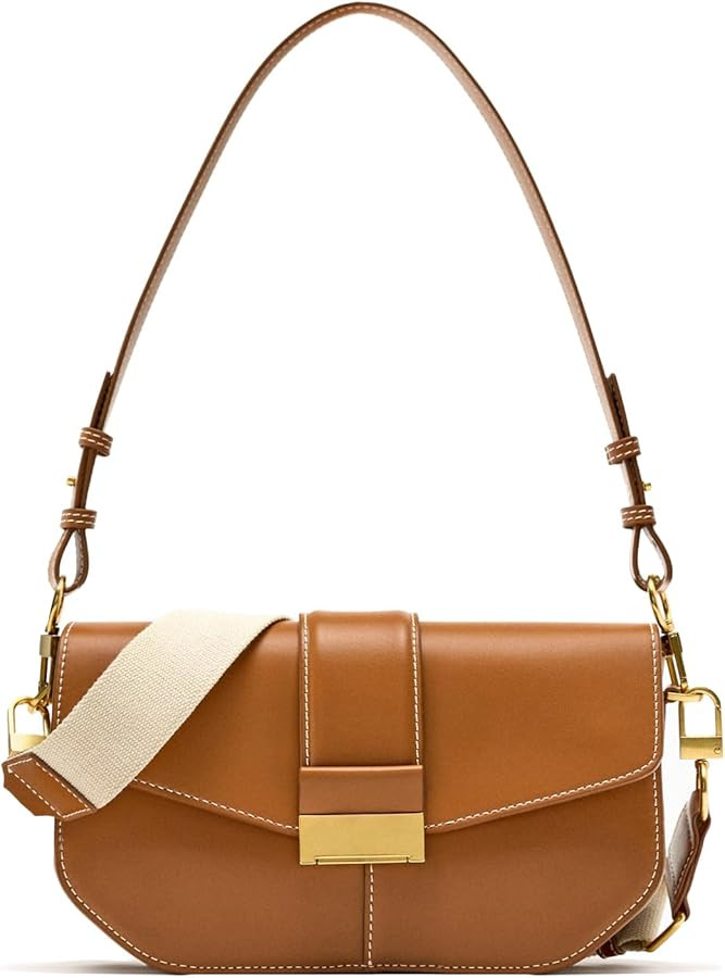 Trendy Small Flap Shoulder Bag Stylish Crossbody Purse for Women Wide Strap Leathe Shoulder Clutc... | Amazon (US)