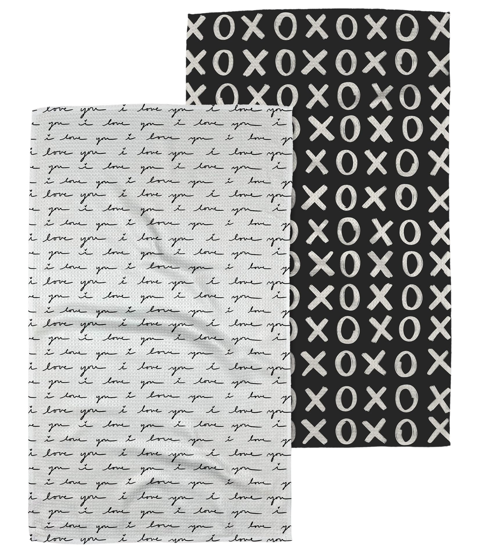 GEOMETRY Valentines Day Kitchen Towels - Quick Dry Microfiber Cloth Dish Towels for Kitchen Drying - Premium Quick Dry Towel - List of Love + Hug and Kiss Black (Affection 2-Pack Set) | Amazon (US)