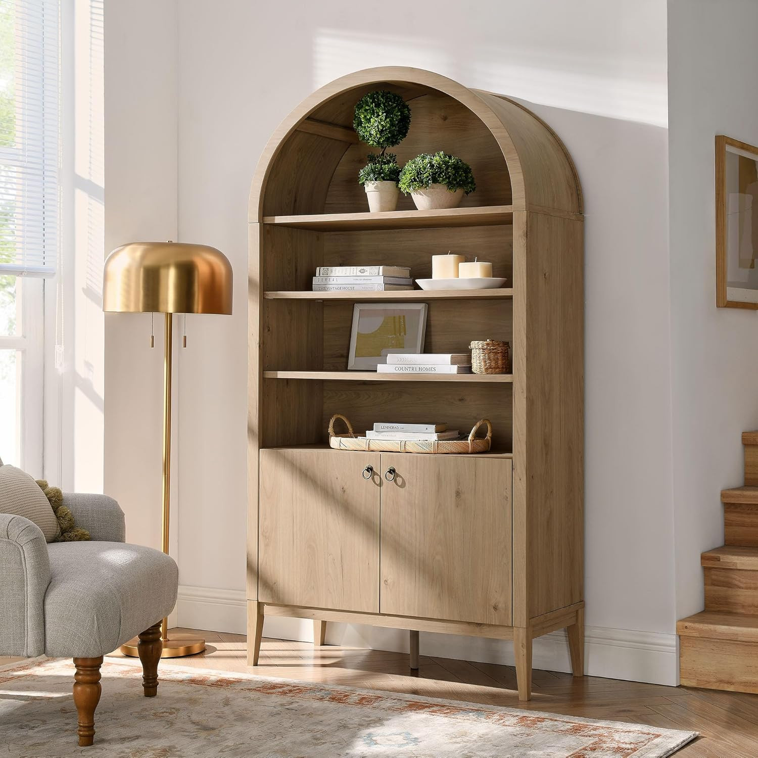 Modway Nolan Tall Arched Storage Display Cabinet in Light Oak - 74 Inch Arch Bookshelf with Open ... | Amazon (US)