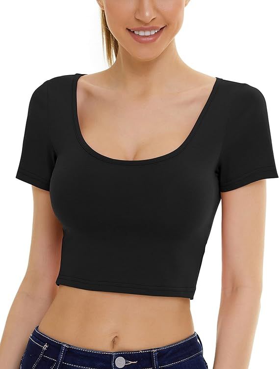 Women Casual Crop Tops Sexy Short Sleeve Cropped Tops Shirts for Teen Girls | Amazon (US)