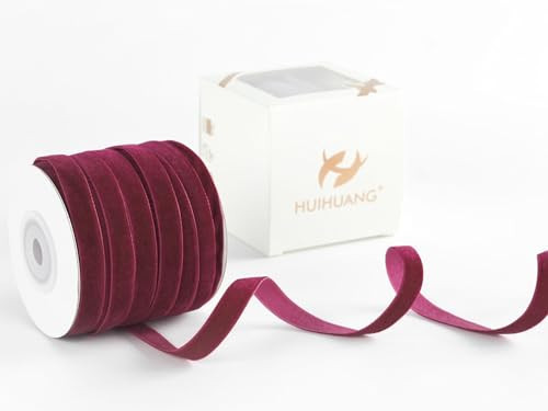 HUIHUANG Burgundy Velvet Ribbon 3/8 inch x 25 Yards Single Face Vintage Velvet Ribbon for Gift Wrapping, Christmas Tree Ornaments, Wreath Decor, Invitations, Hair Bows, Flower Bouquet, Home Decor | Amazon (US)
