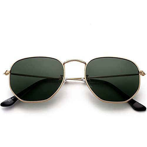 PORADAY Hexagonal Polarized Sunglasses for Women Men Vintage Square Metal Sun Glasses Geometric Shades (Gold/G15) | Amazon (US)