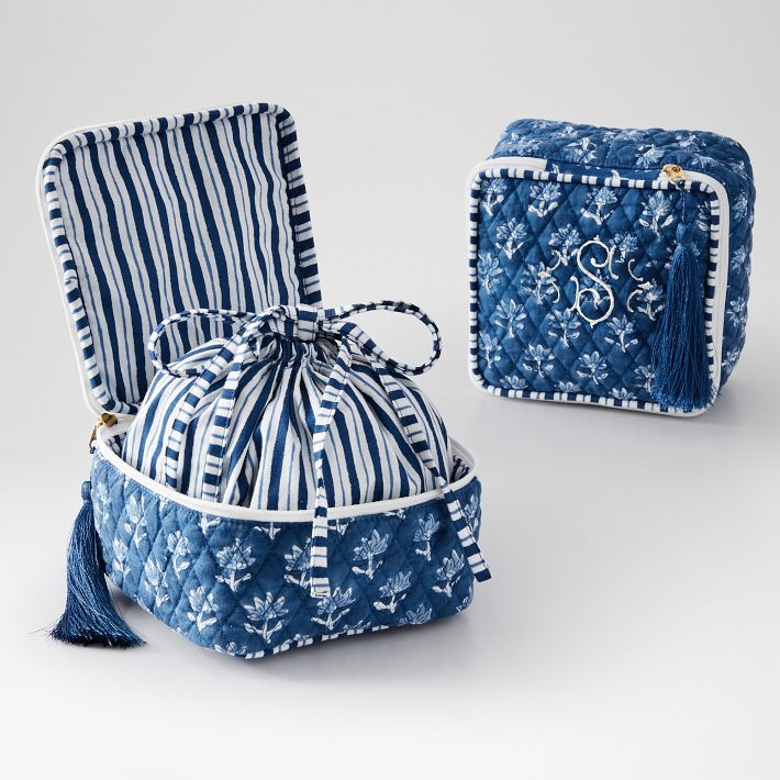 Block Print Quilted Travel Jewelry Storage | Mark and Graham