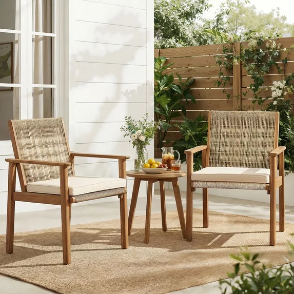 Christopher Knight Home Rustic Outdoor Dining Chairs Set of 2, Acacia Wood & Wicker Woven Frame, ... | Walmart (US)
