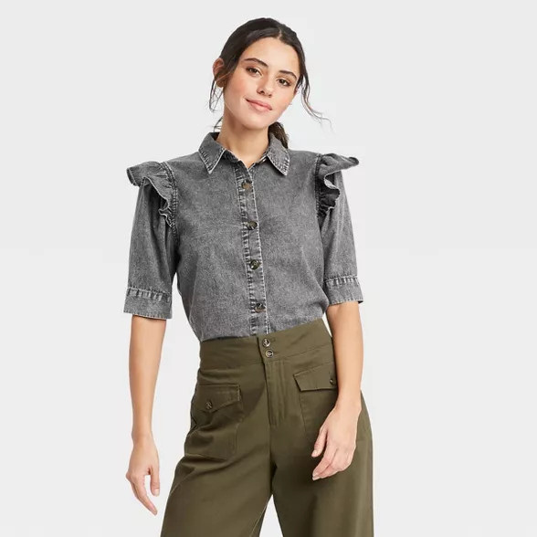 Women's Puff Elbow Sleeve Button-Down Shirt - Who What Wear™ | Target