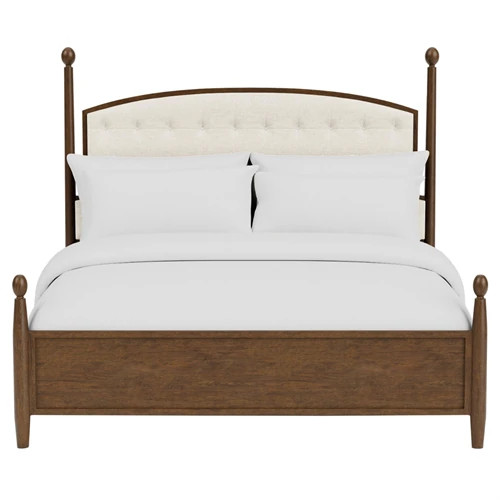 Hearth Updated Traditional Cream Performance Brown Wood Tufted Bed - King | Kathy Kuo Home