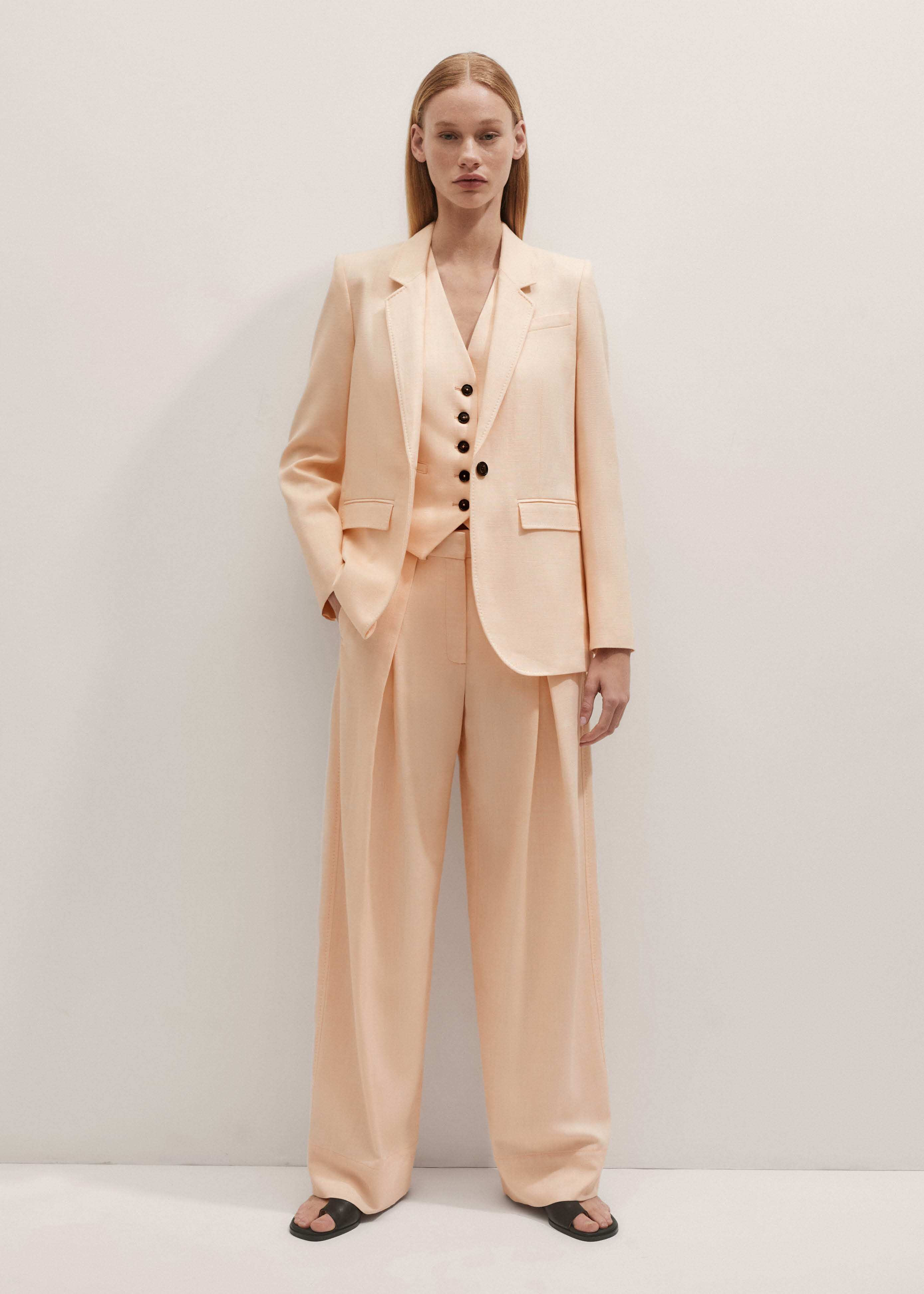 Women's Peach Lightweight Tailored Pleat Front Trouser Three-Piece Suit | ME+EM | ME+EM Global (Excluding US)