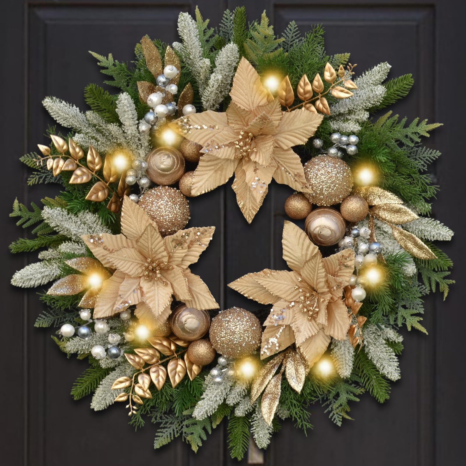 24 Inch Champagne Gold Christmas Wreath - Elegant Artificial Winter Wreath for Front Door,Featuri... | Amazon (US)