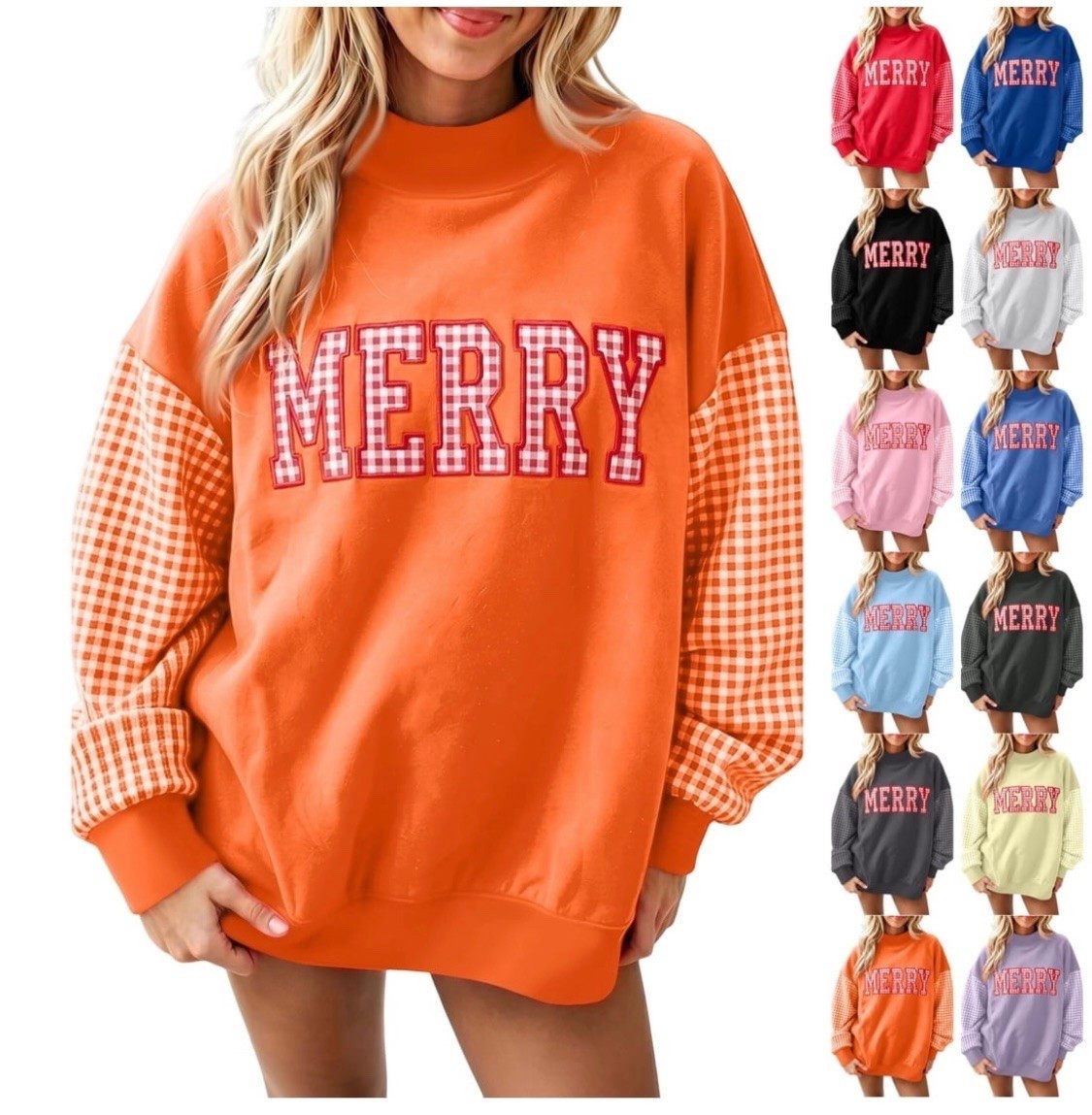 S-2XL several bright color options. Under $20
Christmas sweatshirt
Christmas sweater 
Preppy style 
@Walmart