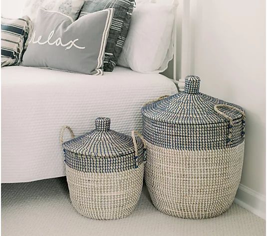 Set of 2 Seagrass Baskets with Lids by Lauren McBride - QVC.com | QVC