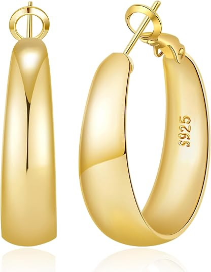 5-8mm Tapered Design Thick Large Hoop Earrings for Women Trendy Hypoallergenic 925 Sterling Silve... | Amazon (US)