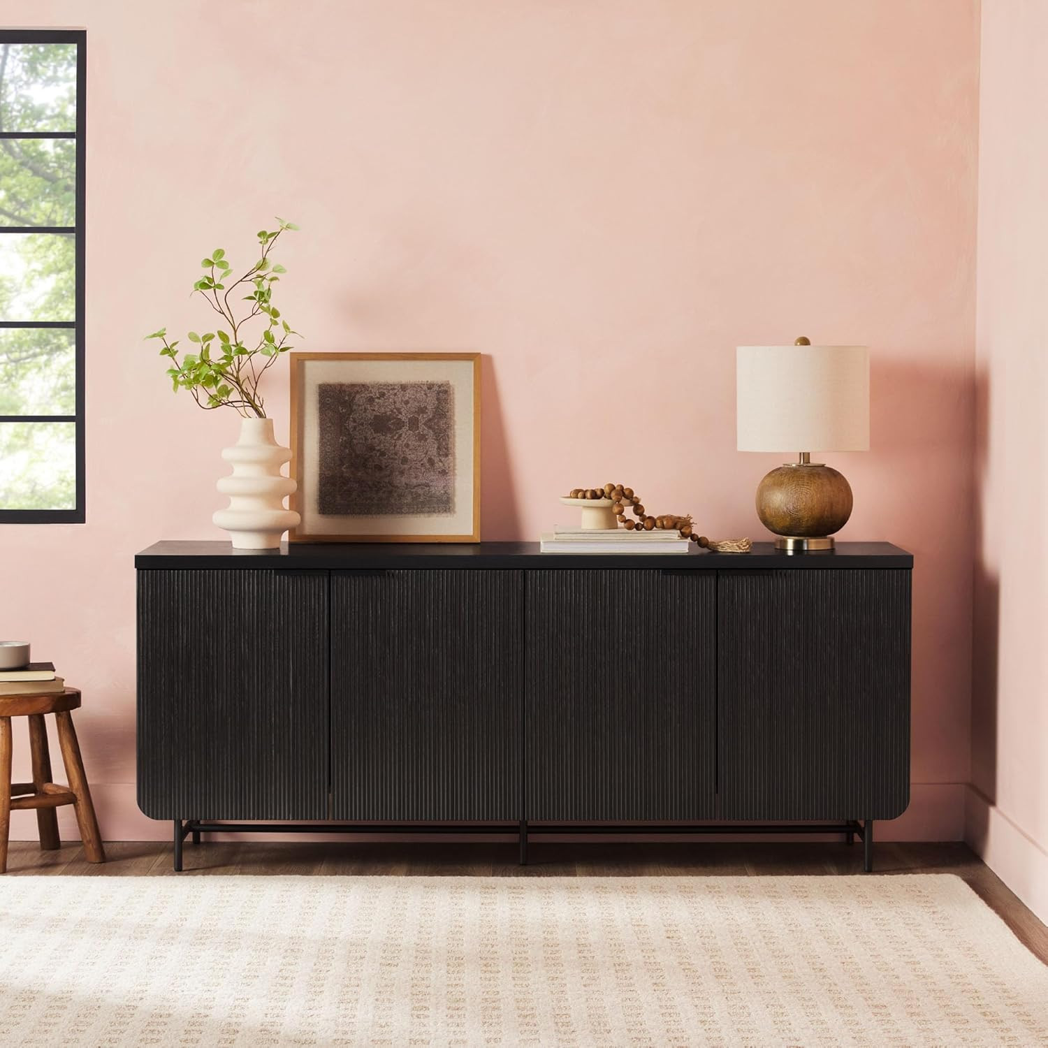 Walker Edison Scandinavian Grooved 4-Door Sideboard, 69 Inch, Black | Amazon (US)