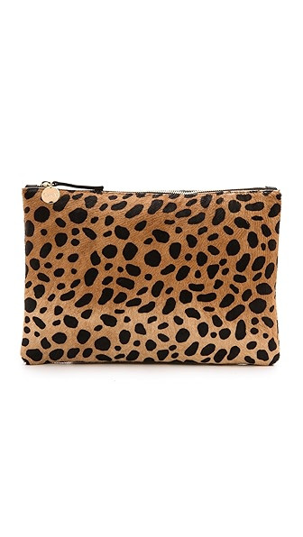 Leopard Flat Haircalf Clutch | Shopbop