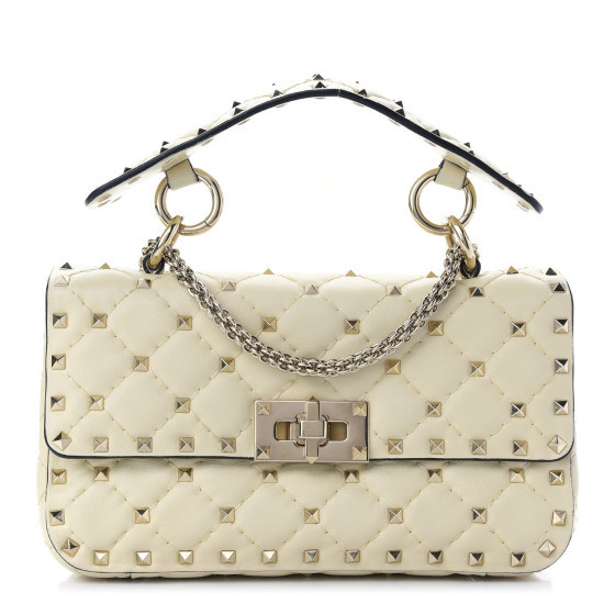 VALENTINO Nappa Small Rockstud Spike Shoulder Bag Ivory | Fashionphile