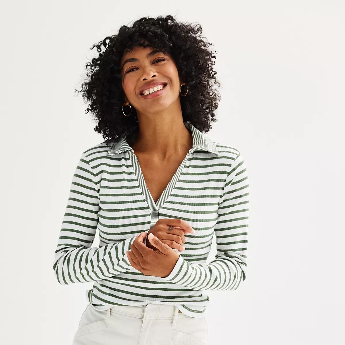 Women's Sonoma Goods For Life® Stripe Mix Long Sleeve Collared Shirt | Kohl's