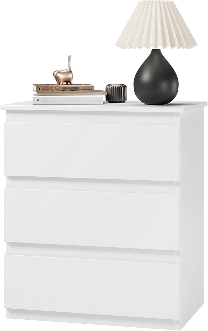 Bamjoy White Nightstand with 3 Drawers, Beside Table with Drawers for Bedroom, Small Side Table S... | Amazon (US)