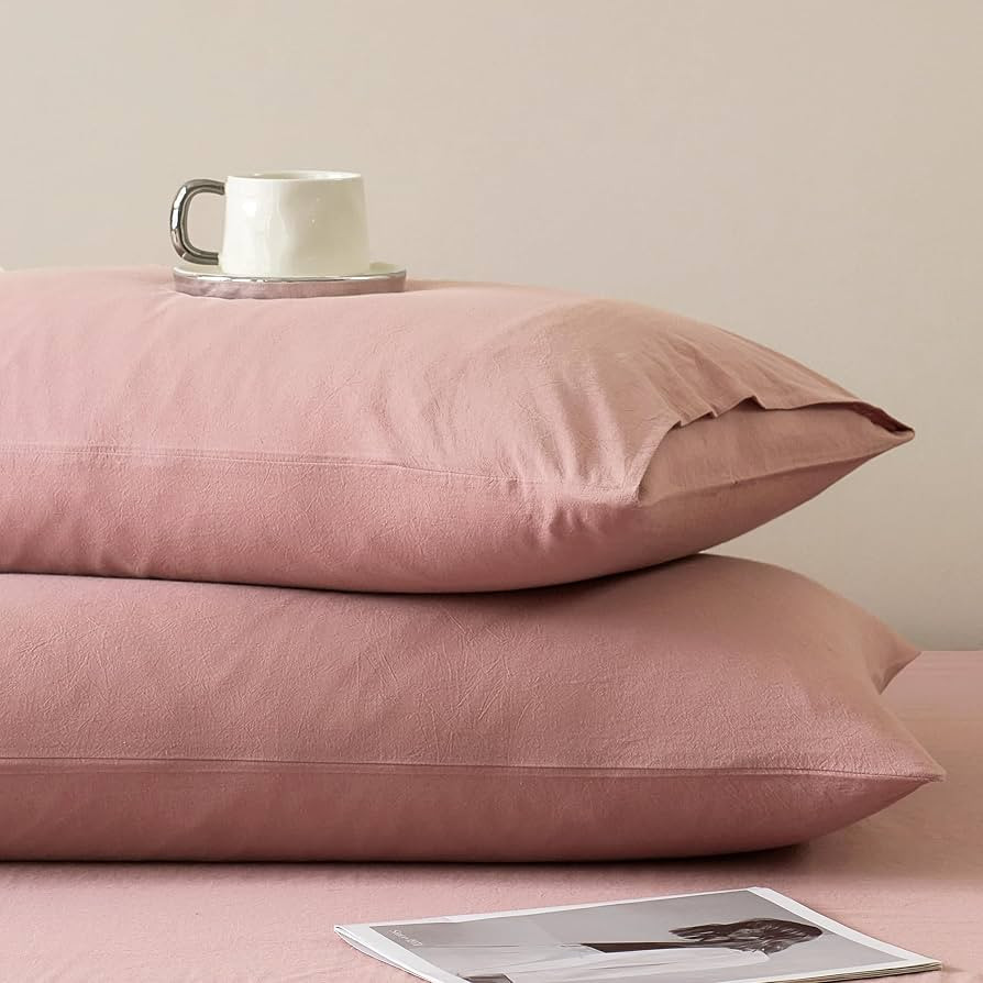 JELLYMONI 100% Washed Cotton Pillowcases, Standard, Envelope Closure 2-Pack | Amazon (US)