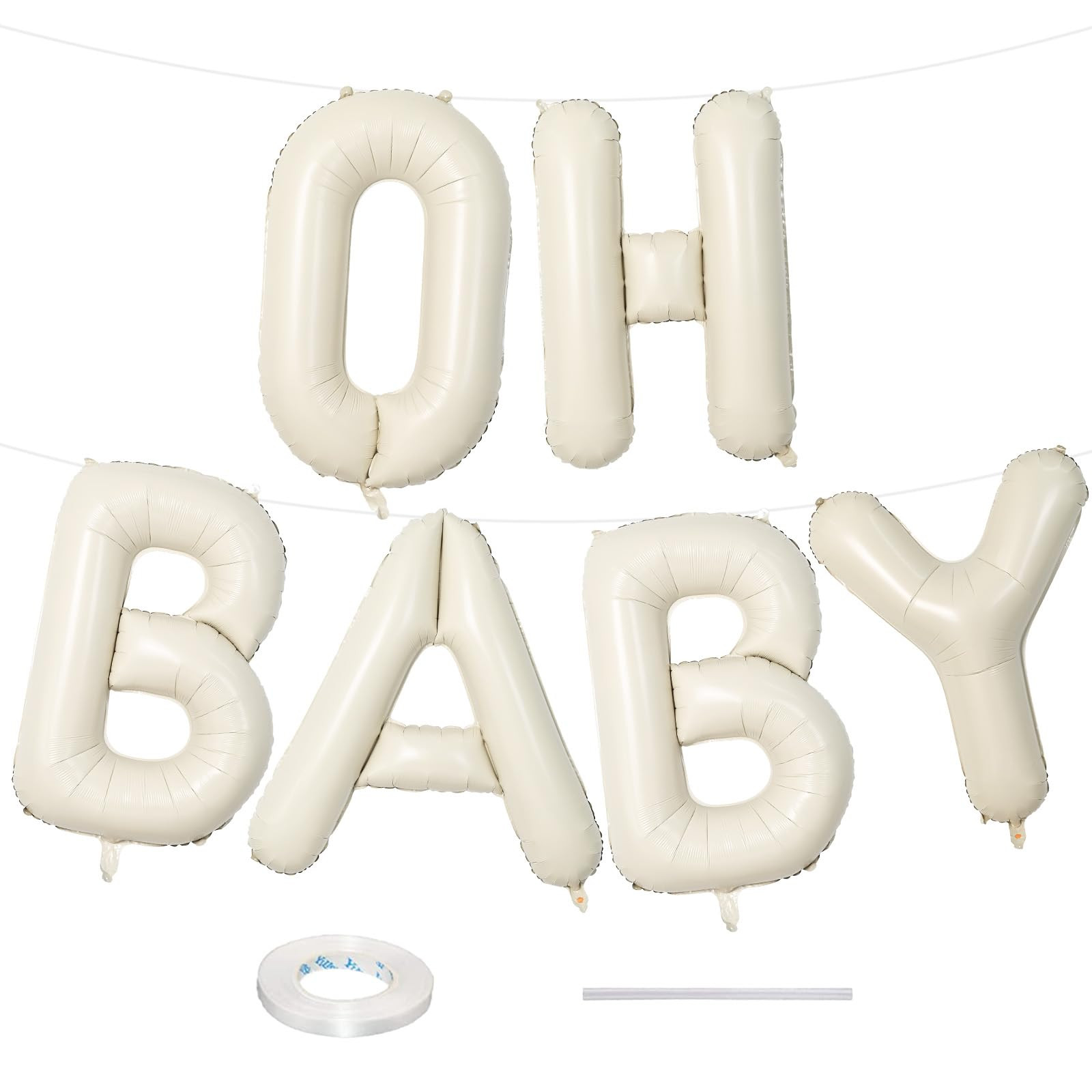 40 Inch Beige OH BABY Balloon for Baby Shower, Large Cream White Oh Baby Balloons Letters with Ri... | Amazon (US)