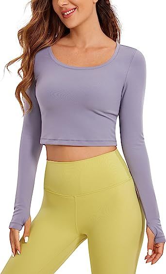 CRZ YOGA Butterluxe Long Sleeve Crop Tops for Women Slim Fit Workout Shirts Cropped Athletic Gym ... | Amazon (US)