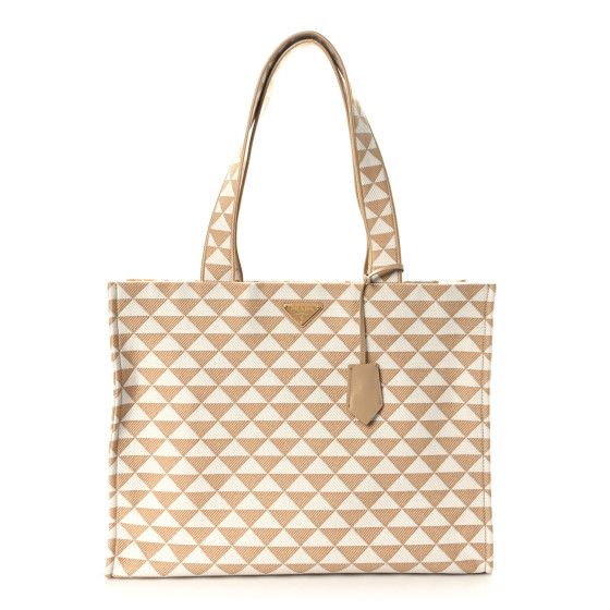 Jacquard Saffiano Triangolo Symbole Embroidered Shopping Tote Corda Talco | FASHIONPHILE (US)